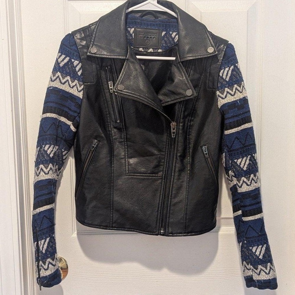 Mob Wife Moto Aztec‎ Western Faux Leather Jacket Boho Biker BlankNYC Small Y2K